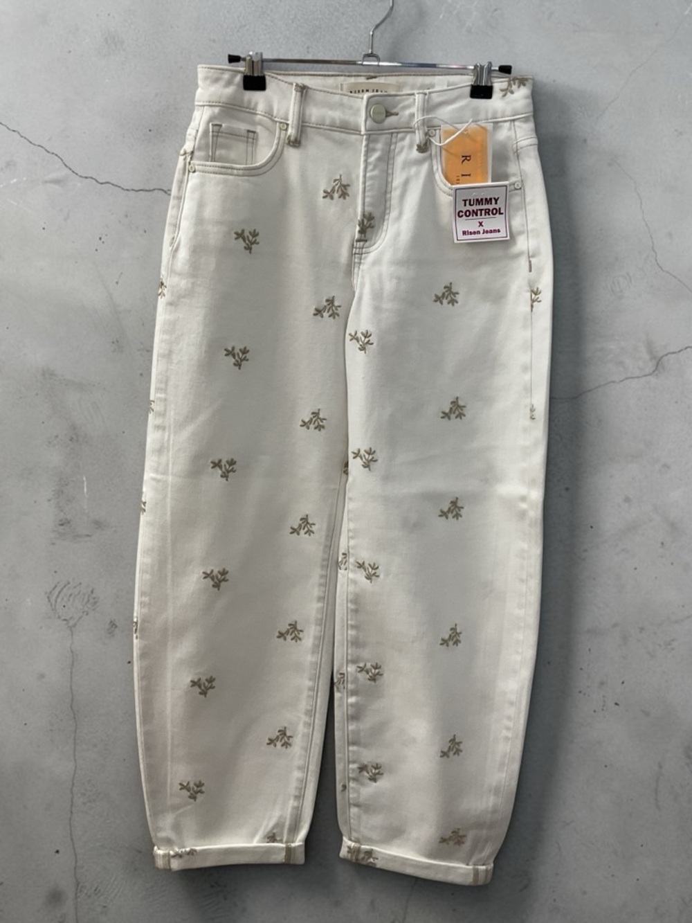 Risen Jeans - White Leaf Barrel Tummy Control